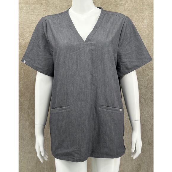 Figs Tops - Figs Scrub Top Women XL Gray Casma Three-Pocket Stretch V-Neck Medical Nurse Vet